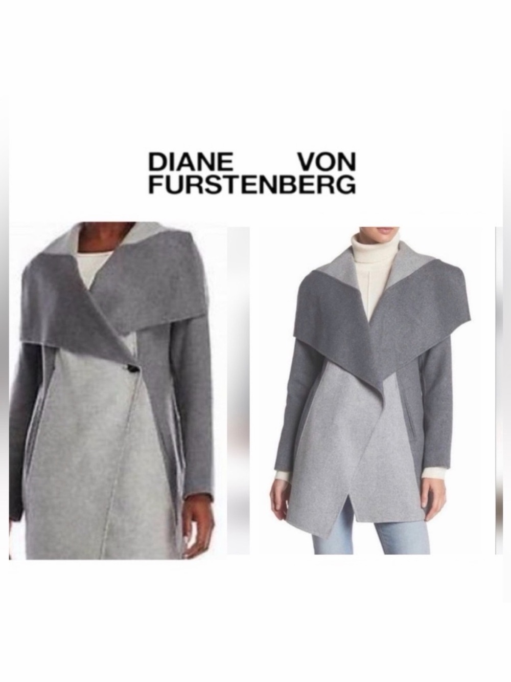 Diane Von Furstenberg Shannon Wool Wrap Jacket Size Medium